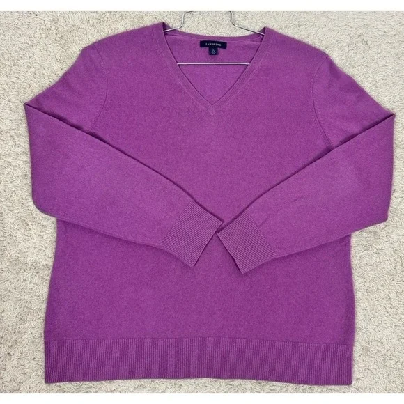 Lands End Lavender Cashmere V-Neck Pullover Sweater Women's XL Luxury Preppy - Picture 10 of 11
